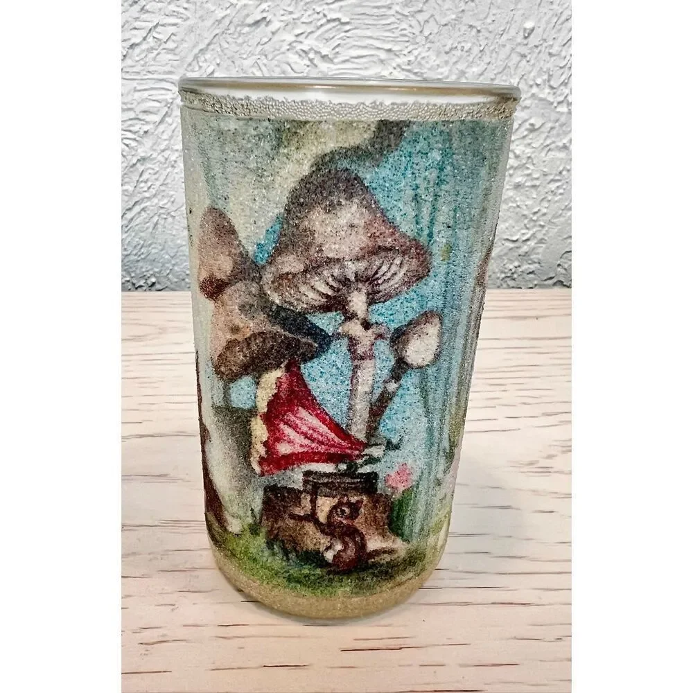 Vintage 5” Frosted Glass Woodland Art Friendship Votive Candle Holder (1980s)